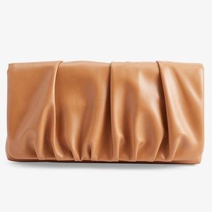 NEW Express Ruched Vegan Leather Clutch Pecan